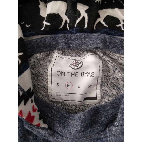 On The Byas Pullover Hoodie Blue Red White Deer 100% Cotton Womens Size Medium - Picture 5 of 10